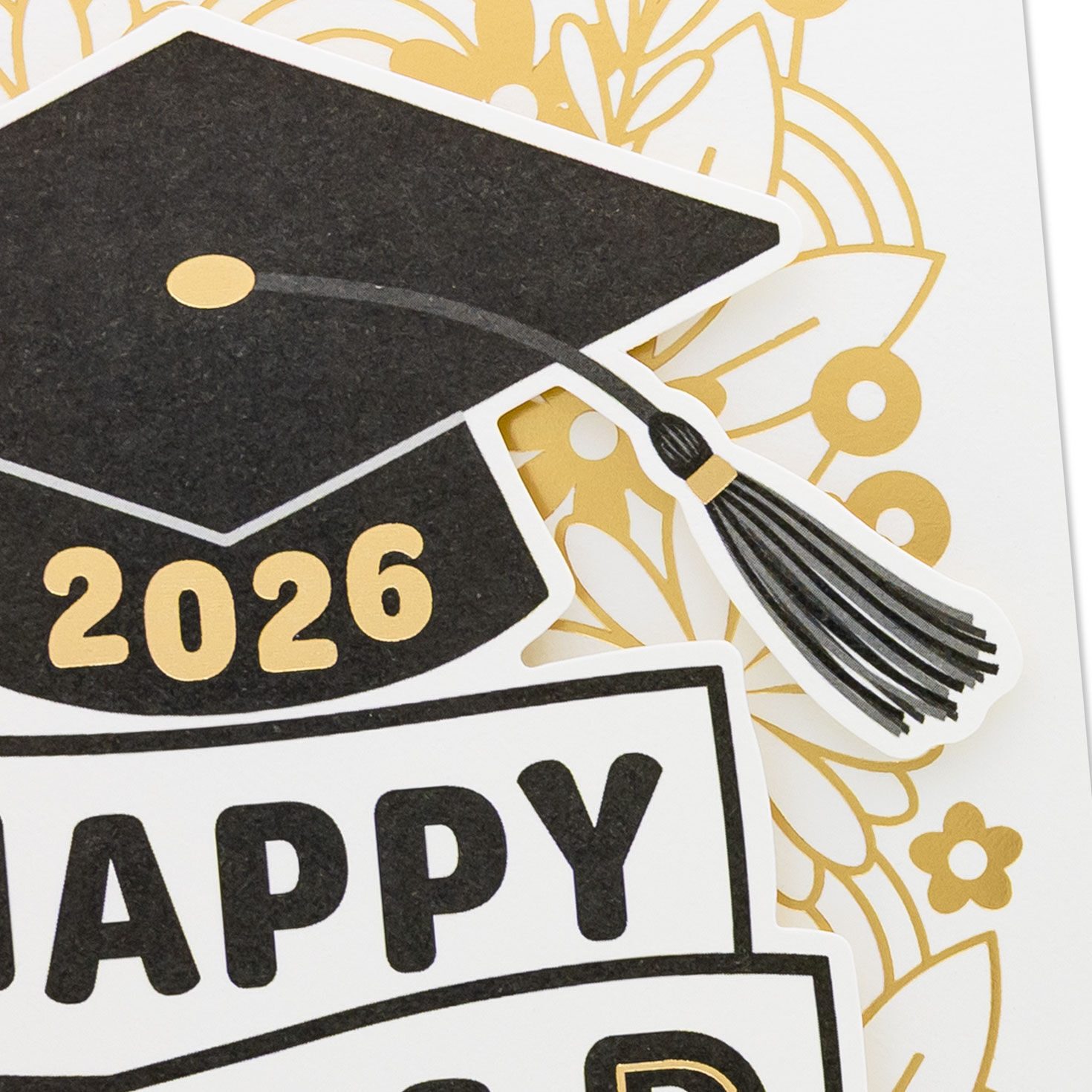 Grad Cap and Flower Doodles 2026 Graduation Card Card Front Detail image number 5