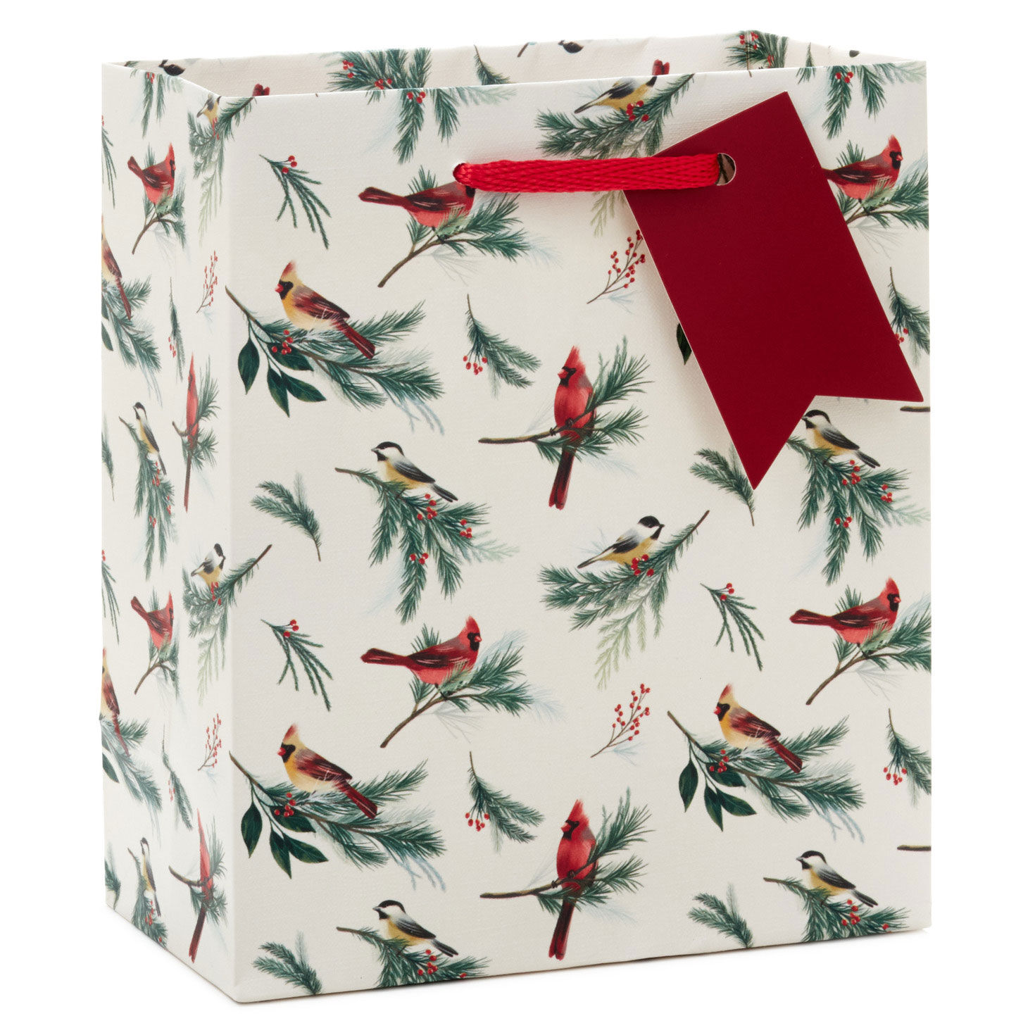 Winter Birds on Cream Small Christmas Gift Bag front image number 1