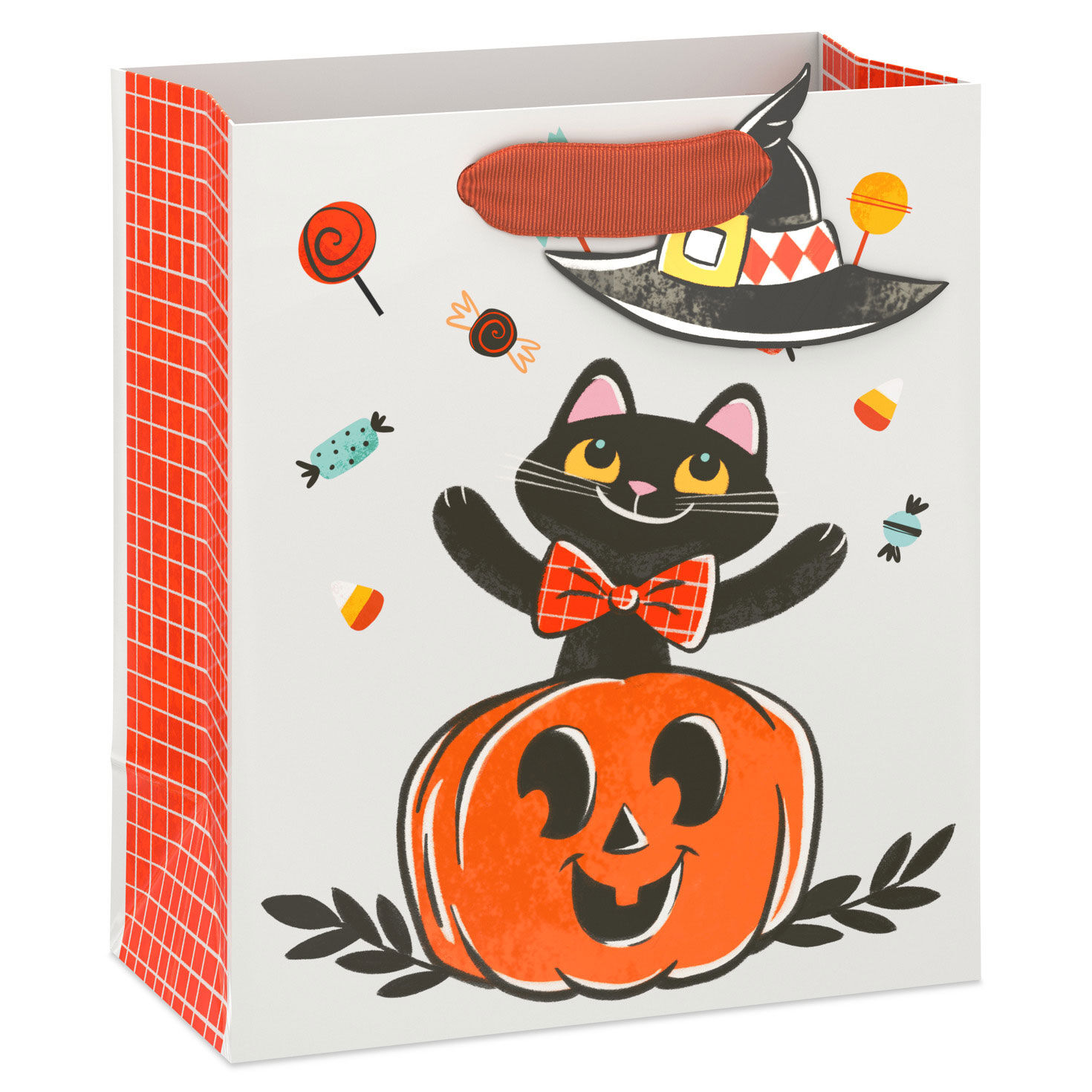 6.5" Cute Cat in Pumpkin Small Halloween Gift Bag With Tag