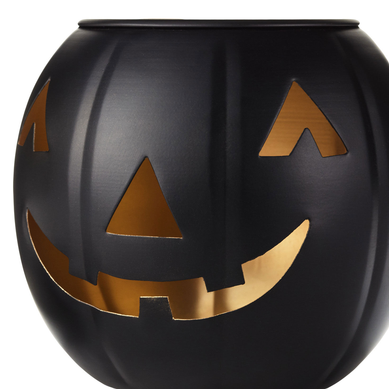 Medium Black Metal Jack-o'-Lantern Candle Holder upclose detail face image number 3