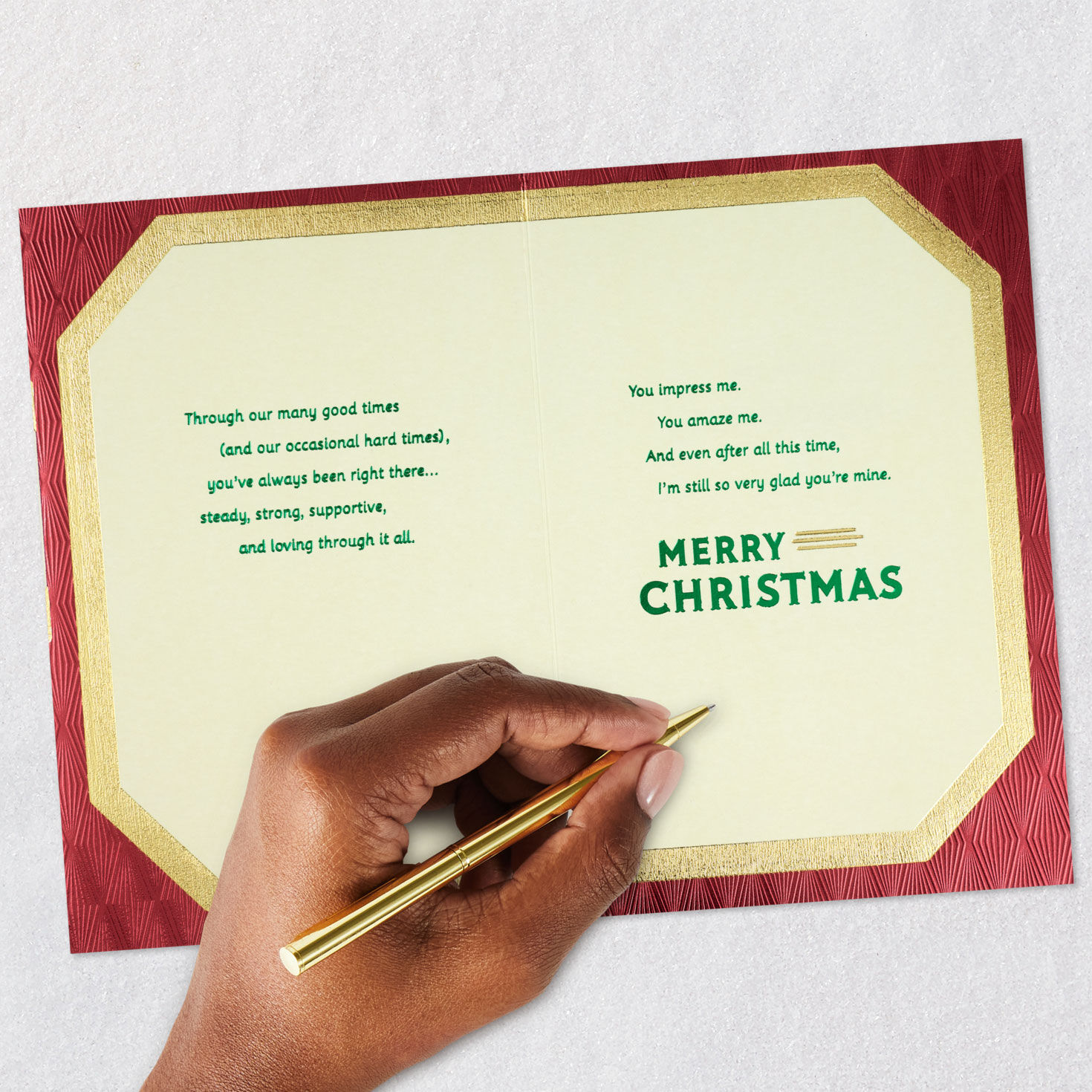 Gold and Burgundy Christmas Card for Husband Signing card image number 8