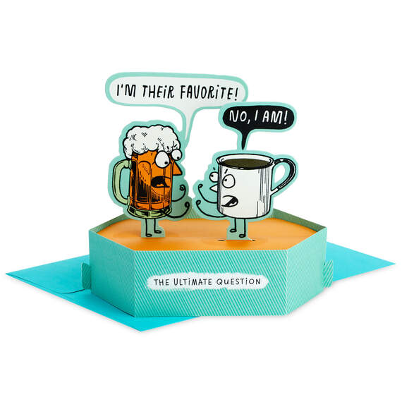 Beer vs. Coffee Funny 3D Pop-Up Birthday Card