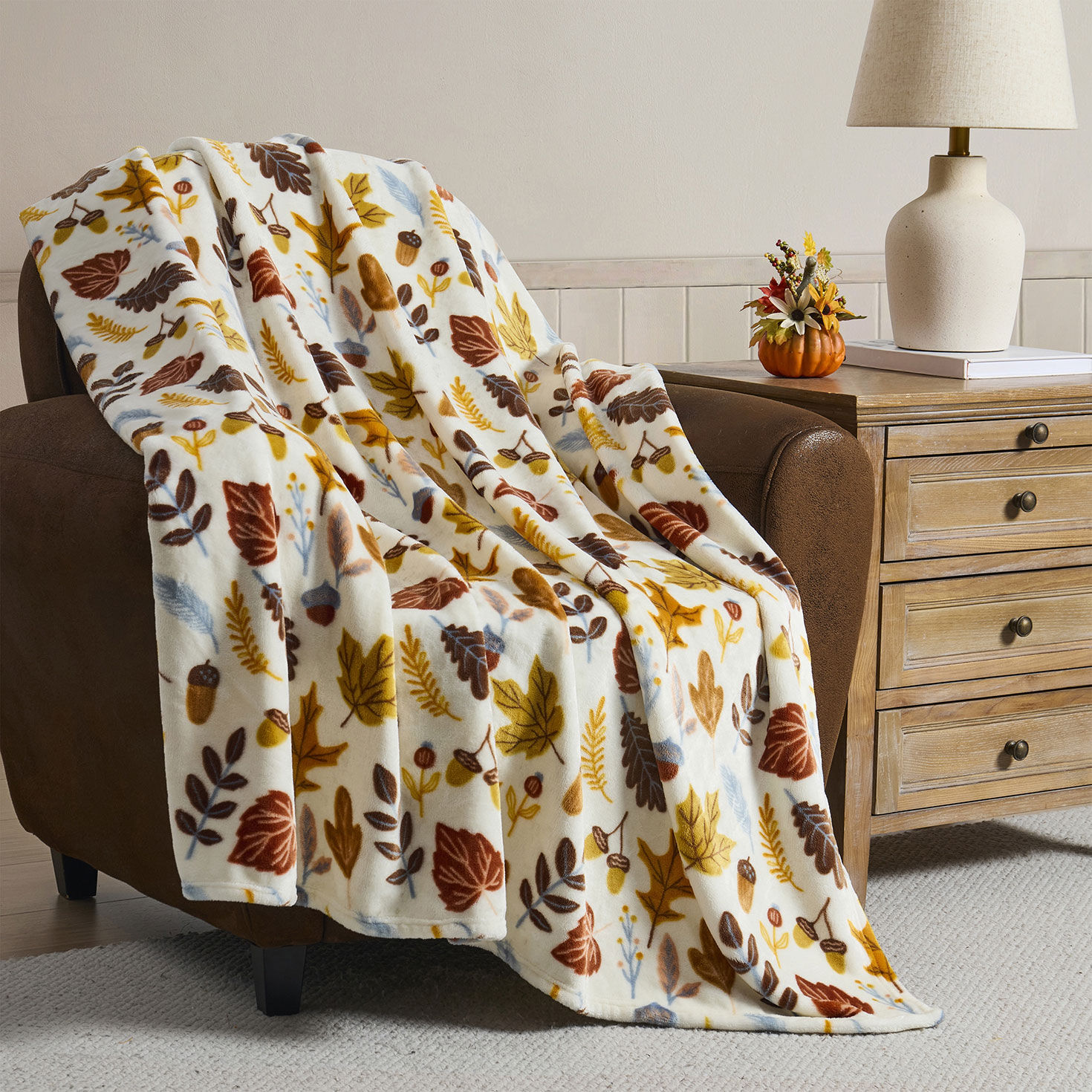 Hallmark Multicolor 50" x 70" Plush Fall Throw Blanket in use image number 5