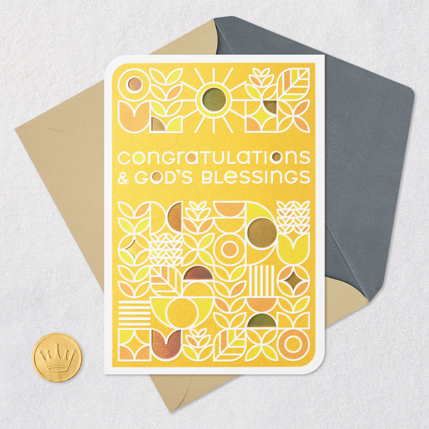 Yellow Mod Botanical Faith Congratulations Card Card Front with Envelope and Gold Seal image number 6