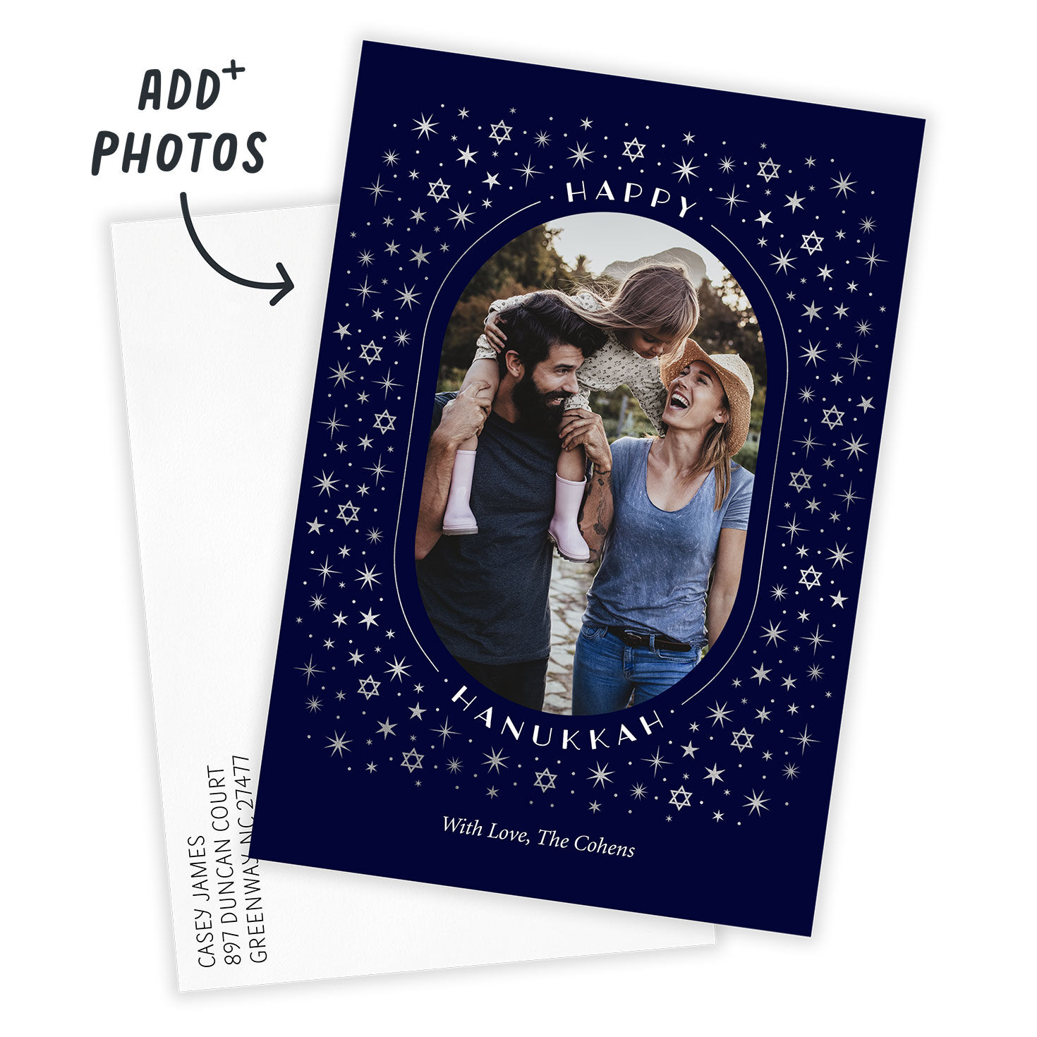 Stars of David on Blue Flat Hanukkah Photo Card, , large image number 2