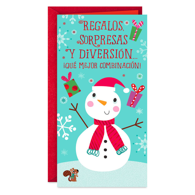 Presents, Surprises and Fun Spanish-Language Money Holder Christmas Card