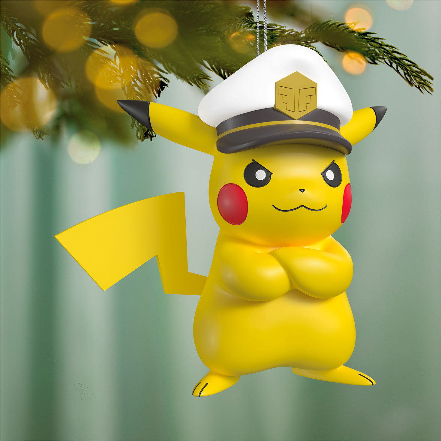 Pok&eacute;mon Pikachu in Captain Hat Keepsake Ornament hanging on tree image number 2