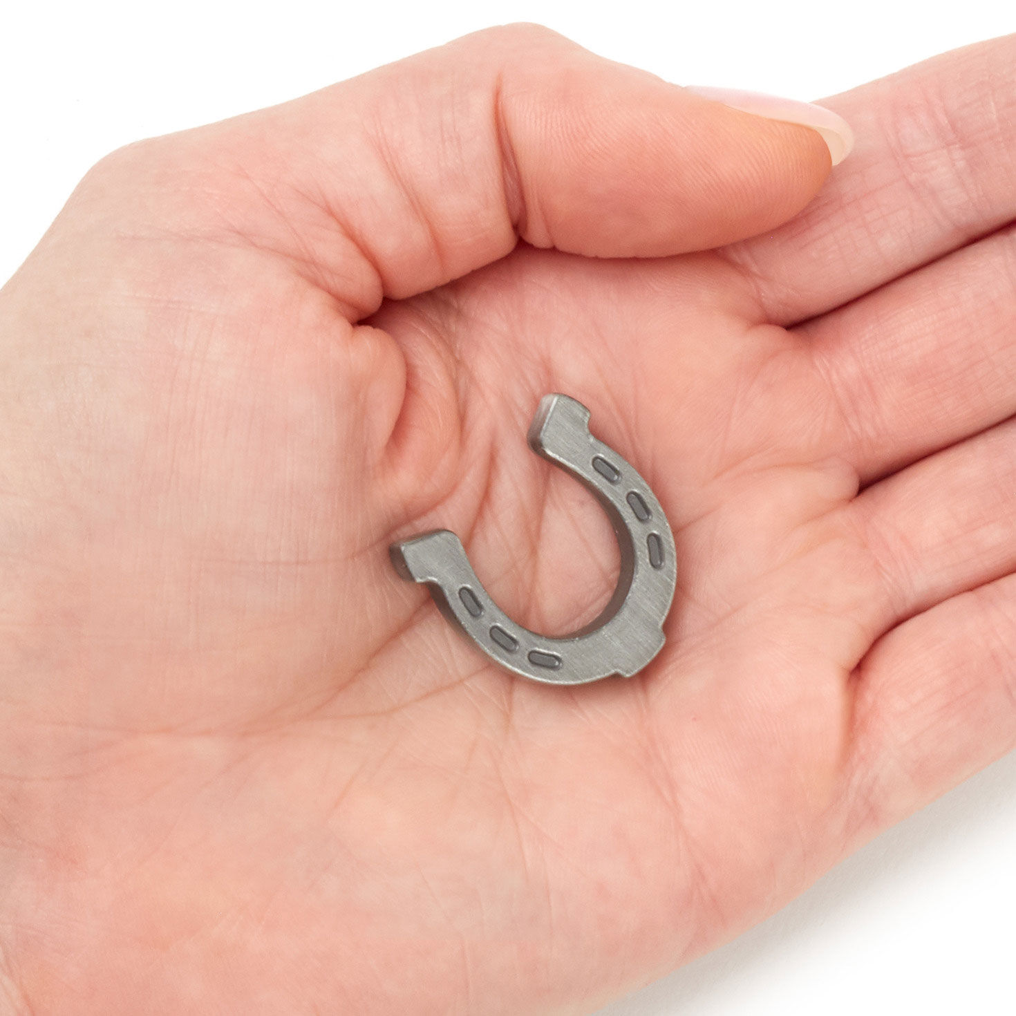 Good Luck Horseshoe Silver Metal Pocket Token hand holding item image number 3