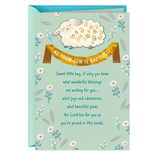 Little Lamb Baptism Card for Baby Boy, 