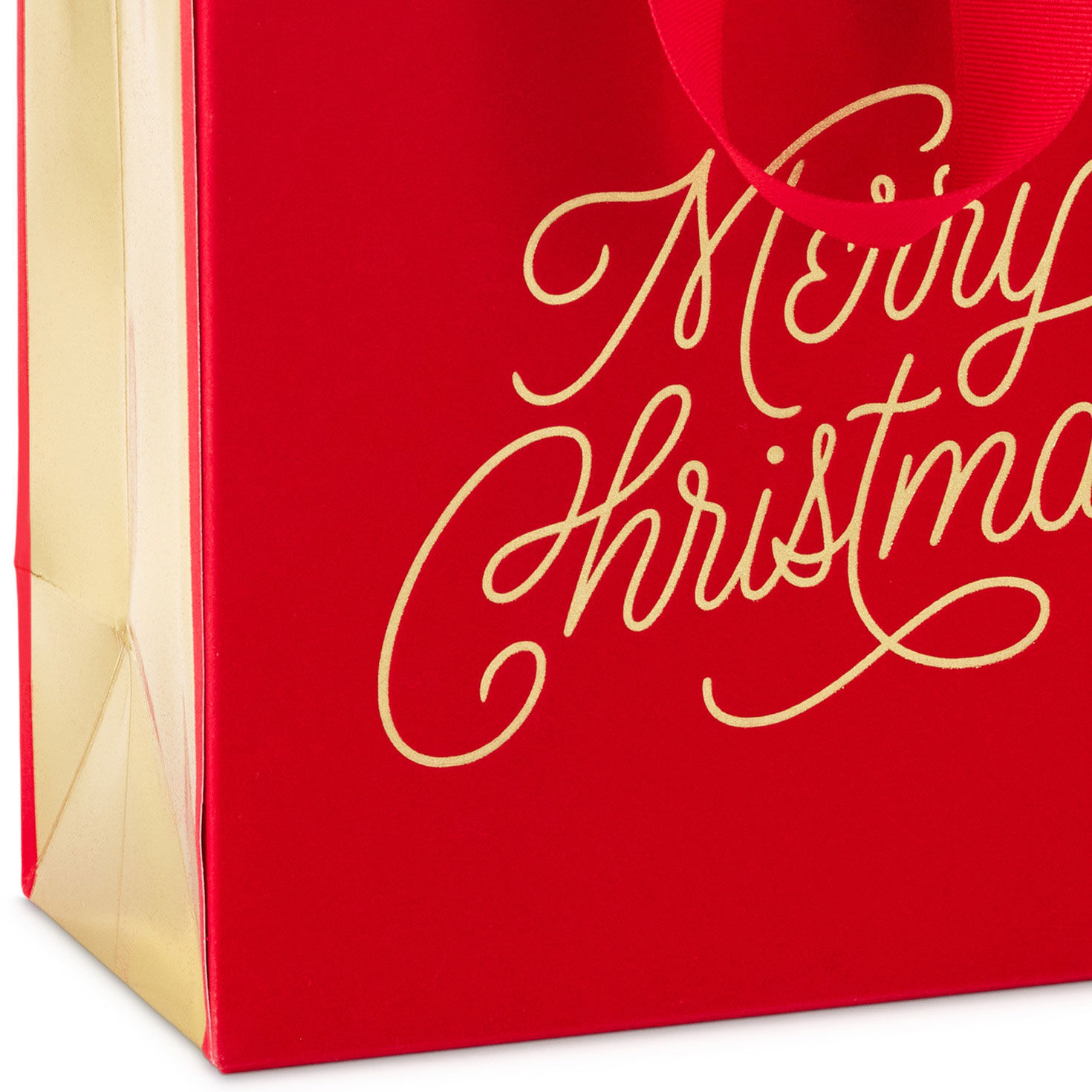 Gold Lettering on Red Christmas Gift Bag with Tissue Base/Side Detail image number 5