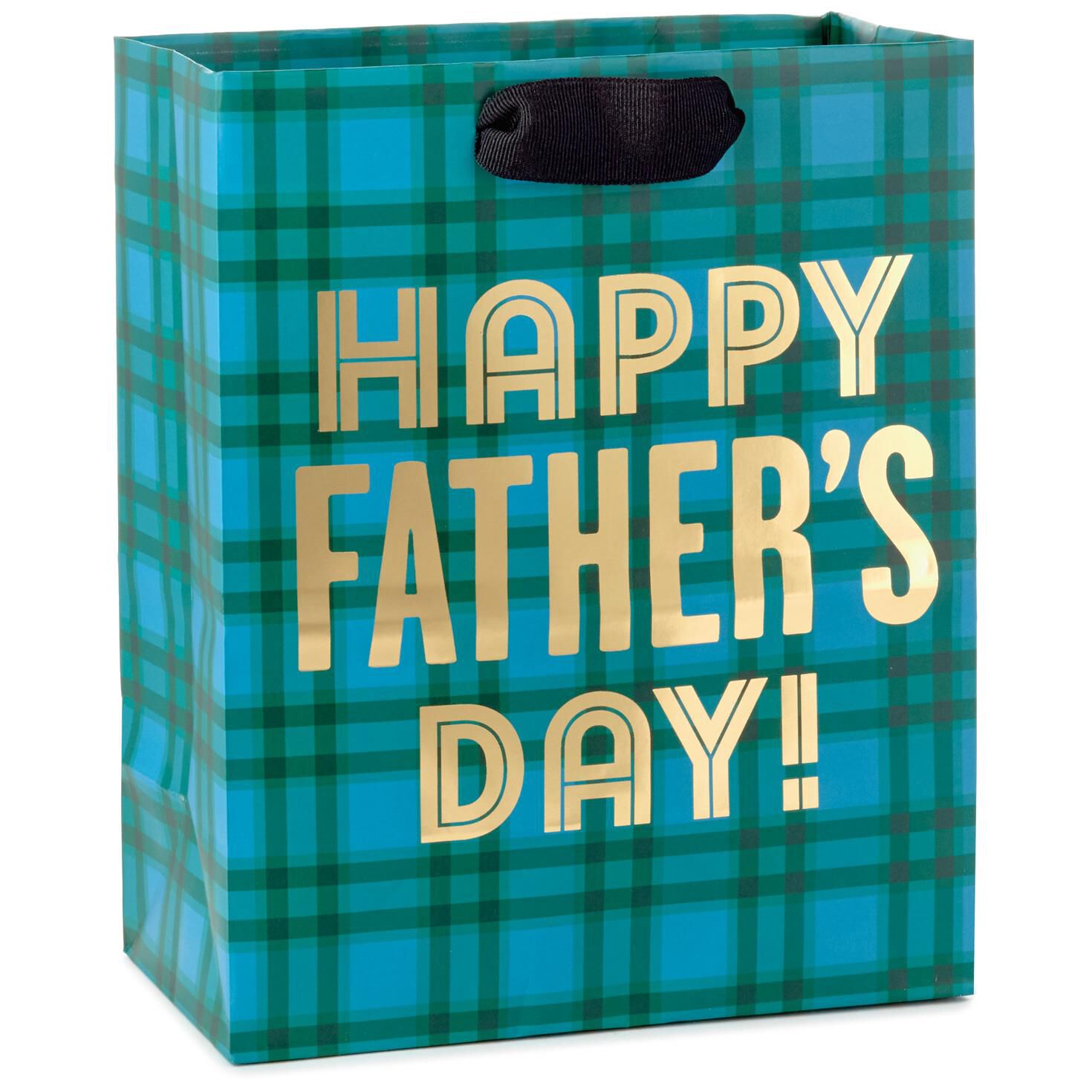 Happy Father S Day Gold Lettering On Plaid Medium Gift Bag 9 5