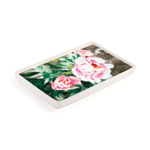 Demdaco ArtLifting Peony Small Ceramic Tray, 5x7.5, 