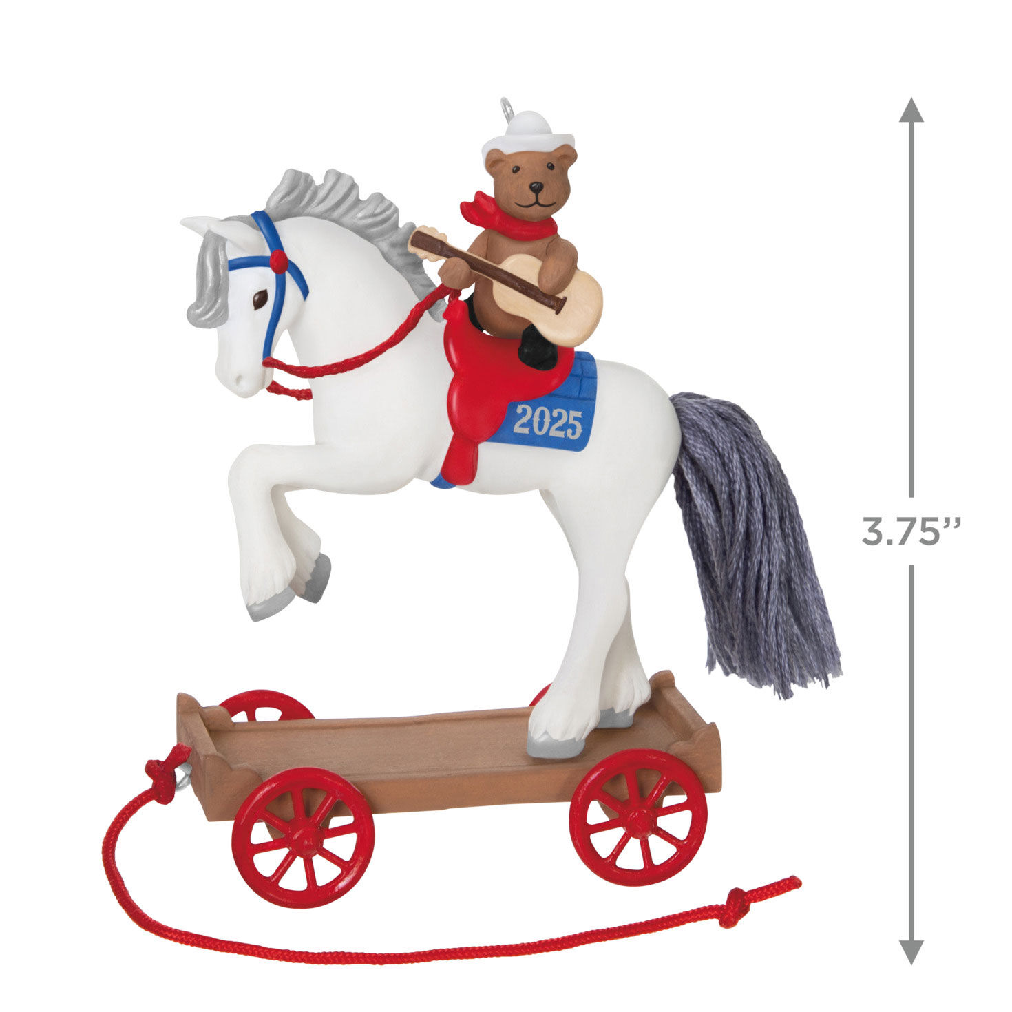 Teddy Bear on Horse Pull Toy Keepsake Ornament measurement image number 3