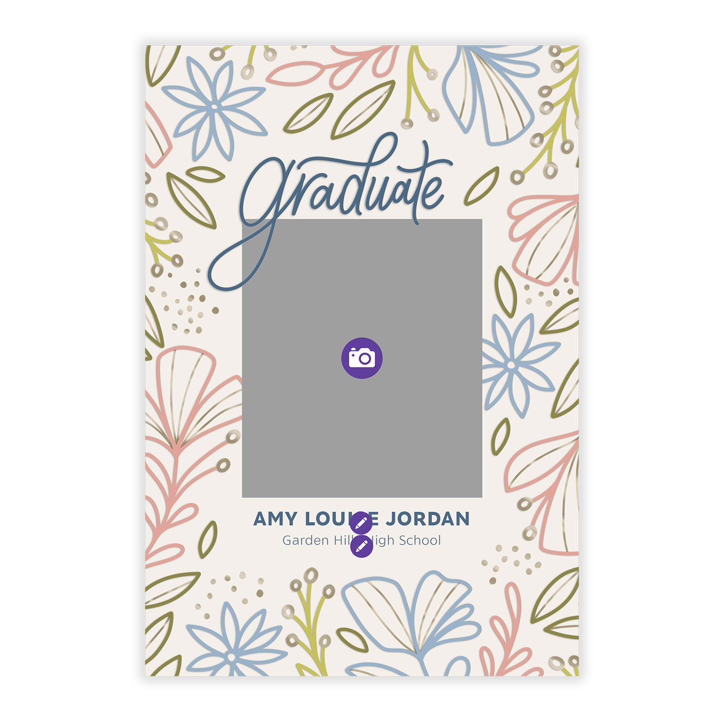 Flower Line Drawings Personalized Grad Announcement Card Front indicating personalization image number 5