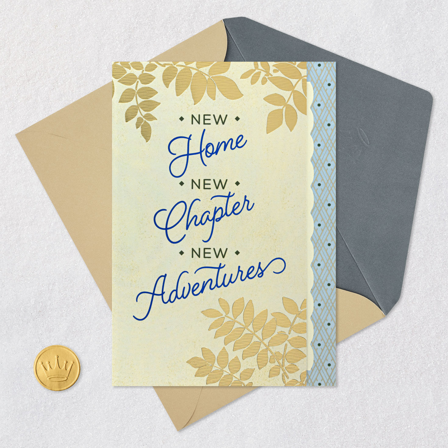 Gold Leaves and Lettering New Home Card Card Front with Envelope and Gold Seal image number 5