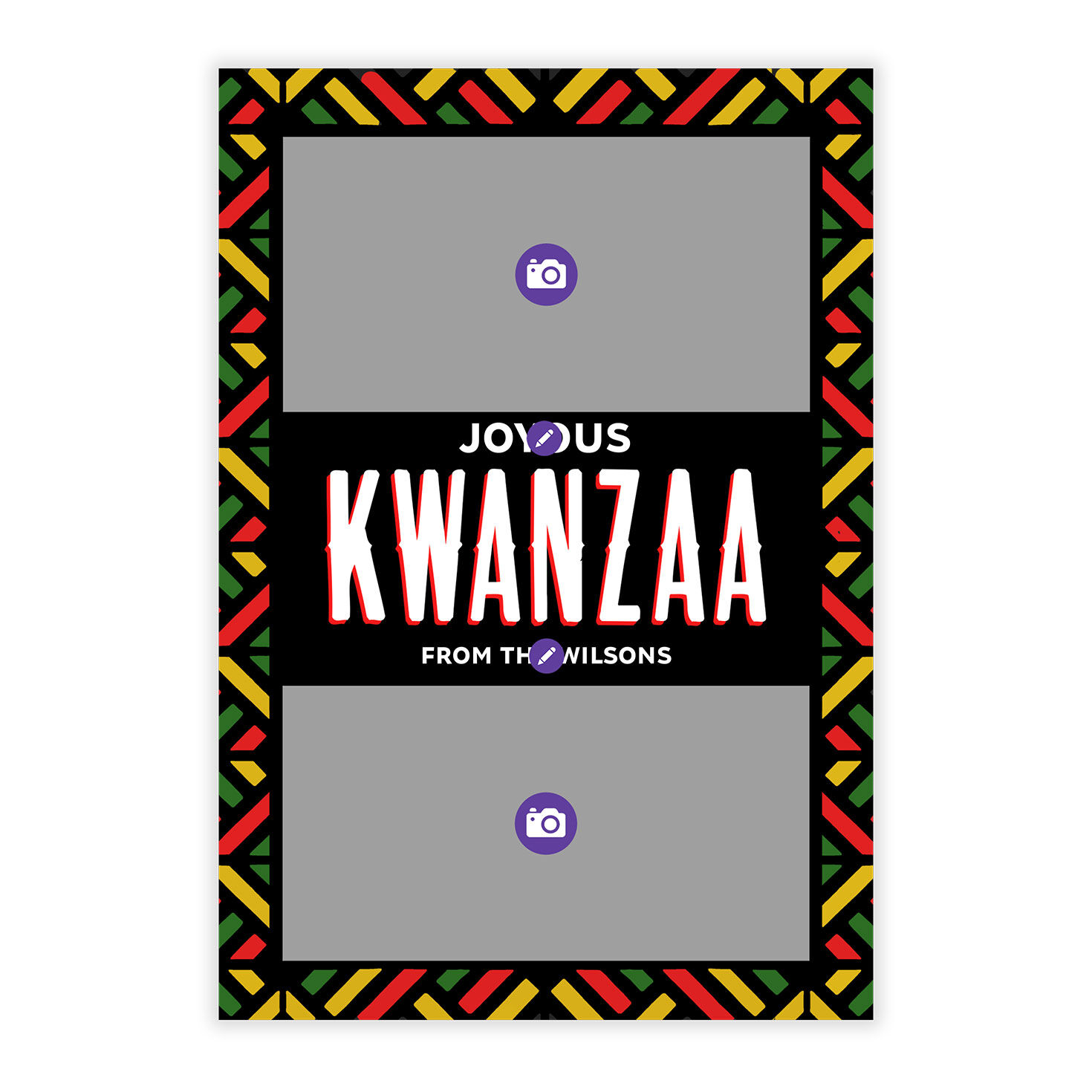 Colorful Border Personalized Kwanzaa Photo Card Card Front indicating personalization image number 5