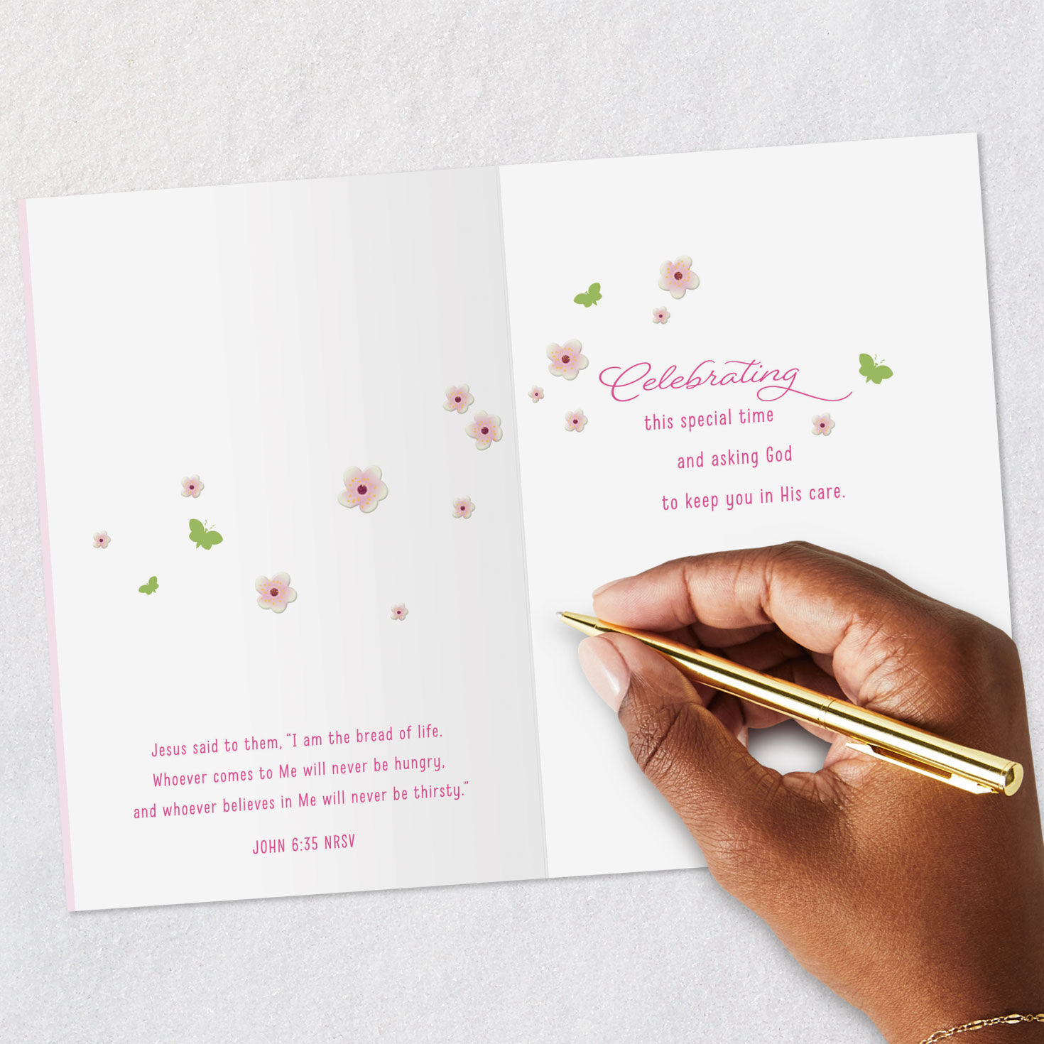 Dove and Flower Frame 1st Communion Card for Girl Signing card image number 7