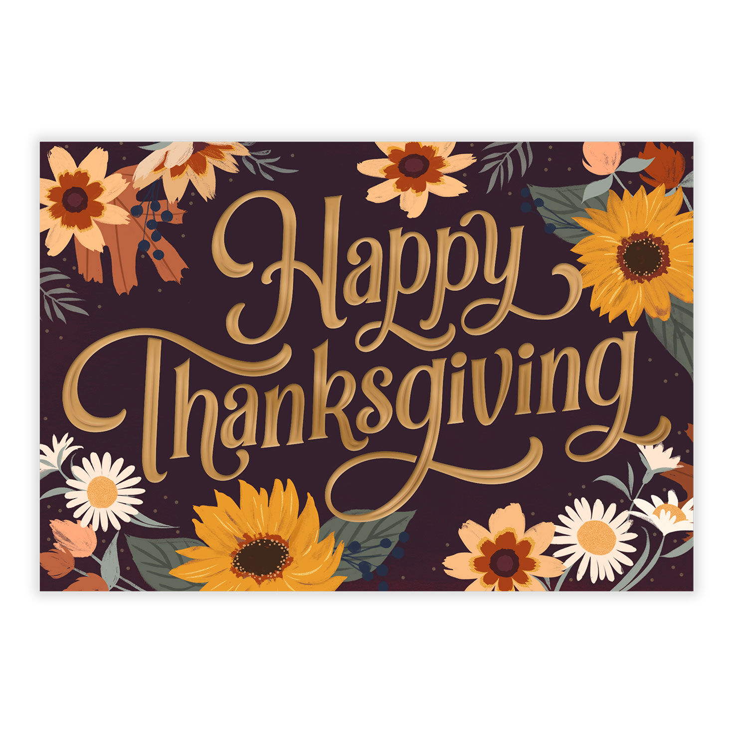 Fall Flowers Border Personalized Thanksgiving Card  image number 2