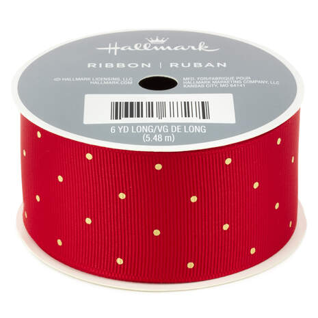 Red 1.5" Grosgrain Ribbon With Gold Dots, 18', , large