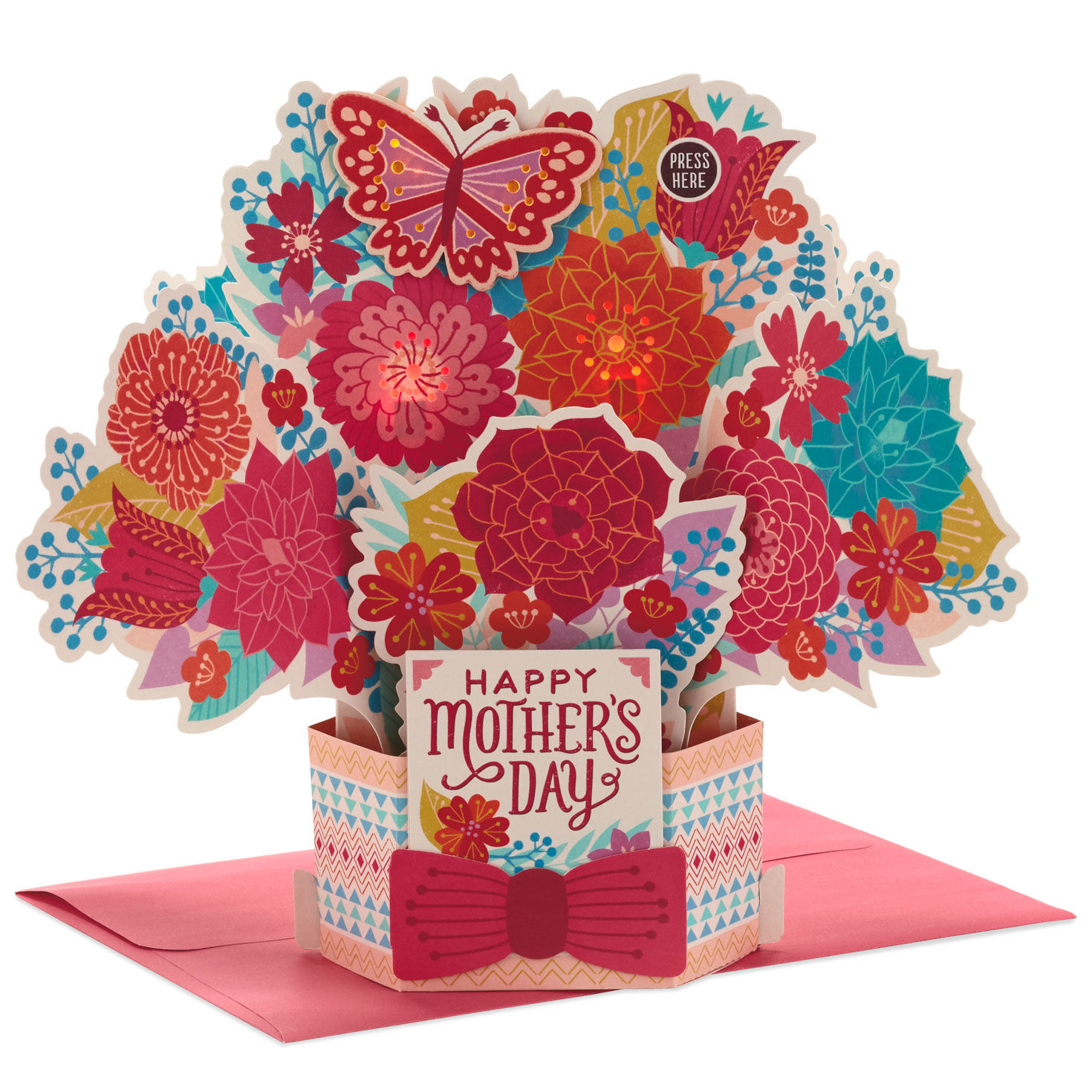 Butterfly and Flower Bouquet Musical 3D Pop-Up Mother's Day Card With Light