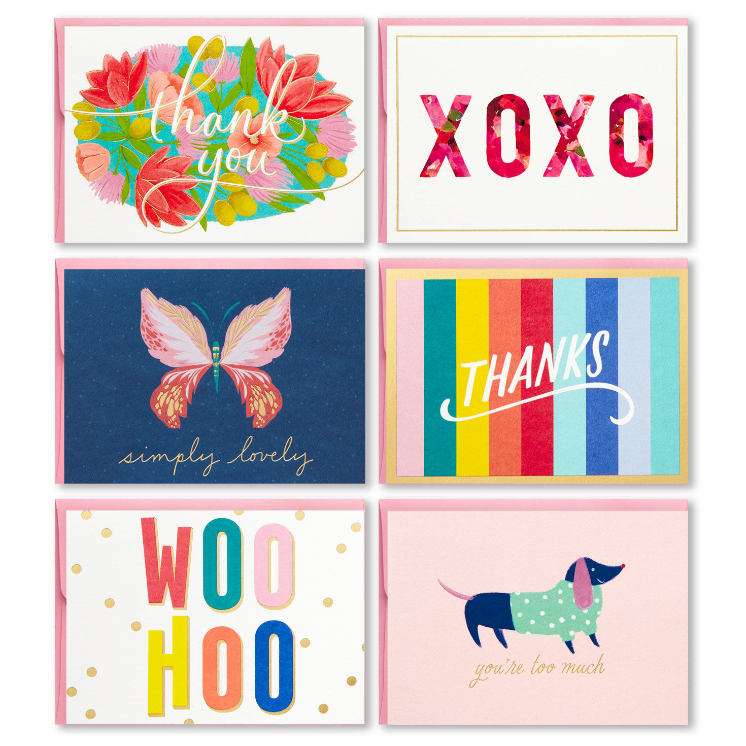 Colorful and Fun Assorted Blank Note Cards, Box of 24