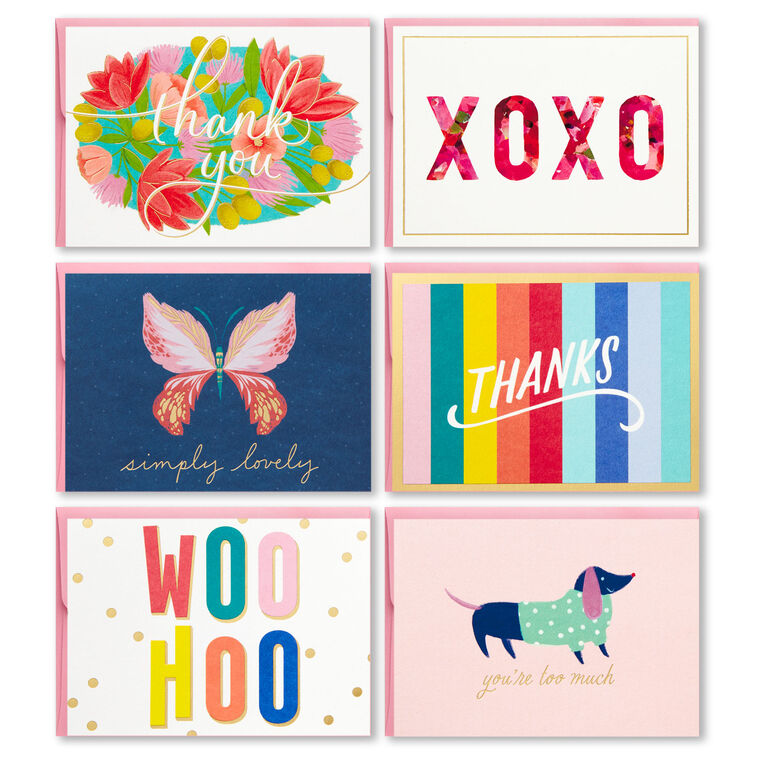 Colorful and Fun Assorted Blank Note Cards, Box of 24