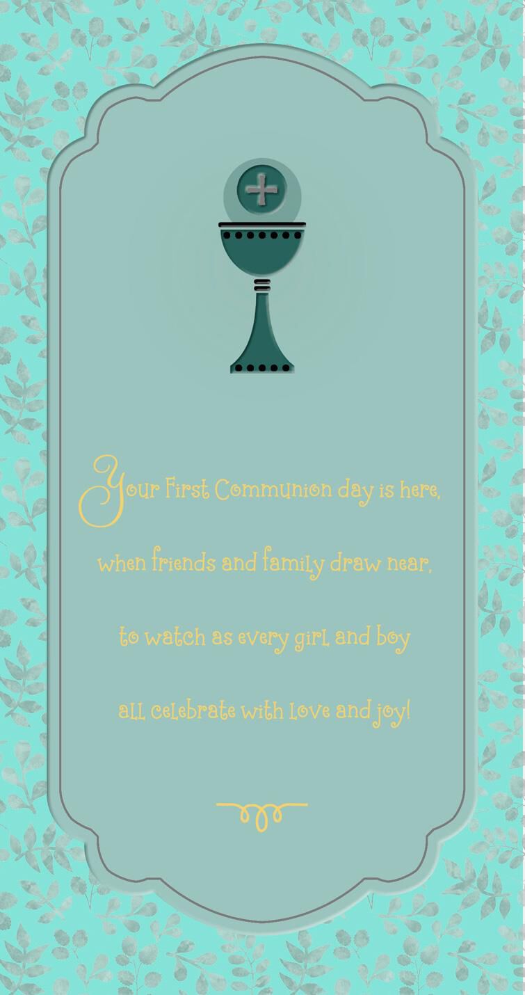 Chalice and Leaves First Communion Money Holder Card