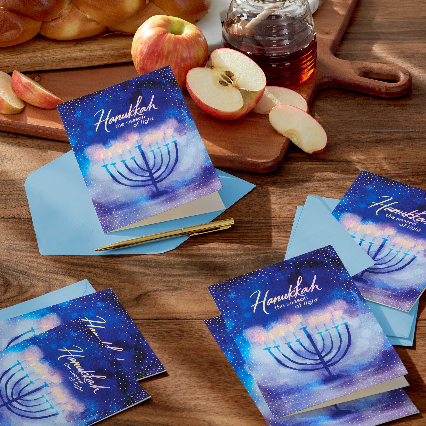 Blue Menorah Boxed Hanukkah Card Pack in use image number 6