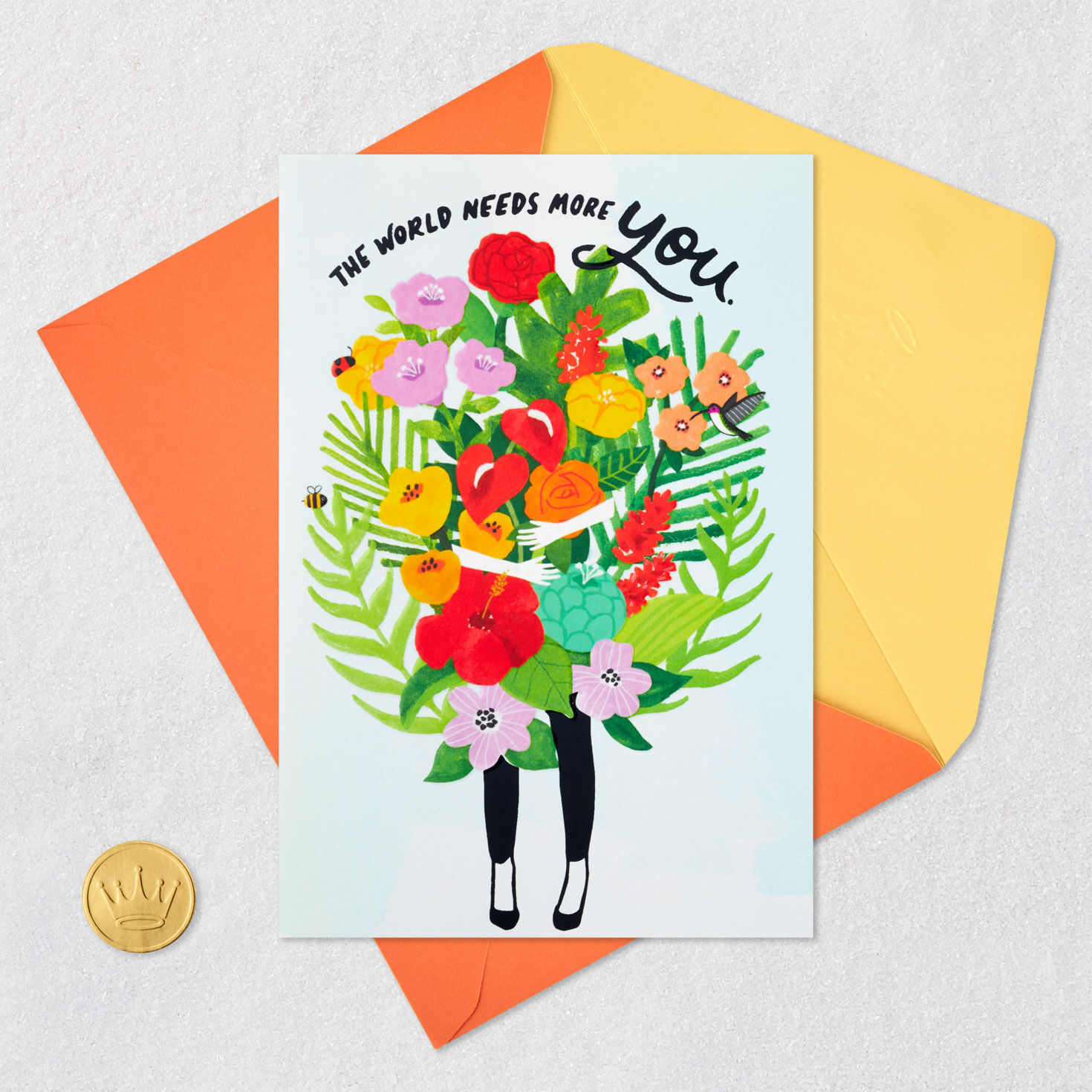 Woman and Flower Bouquet Birthday Card for Her Card Front with Envelope and Gold Seal image number 6
