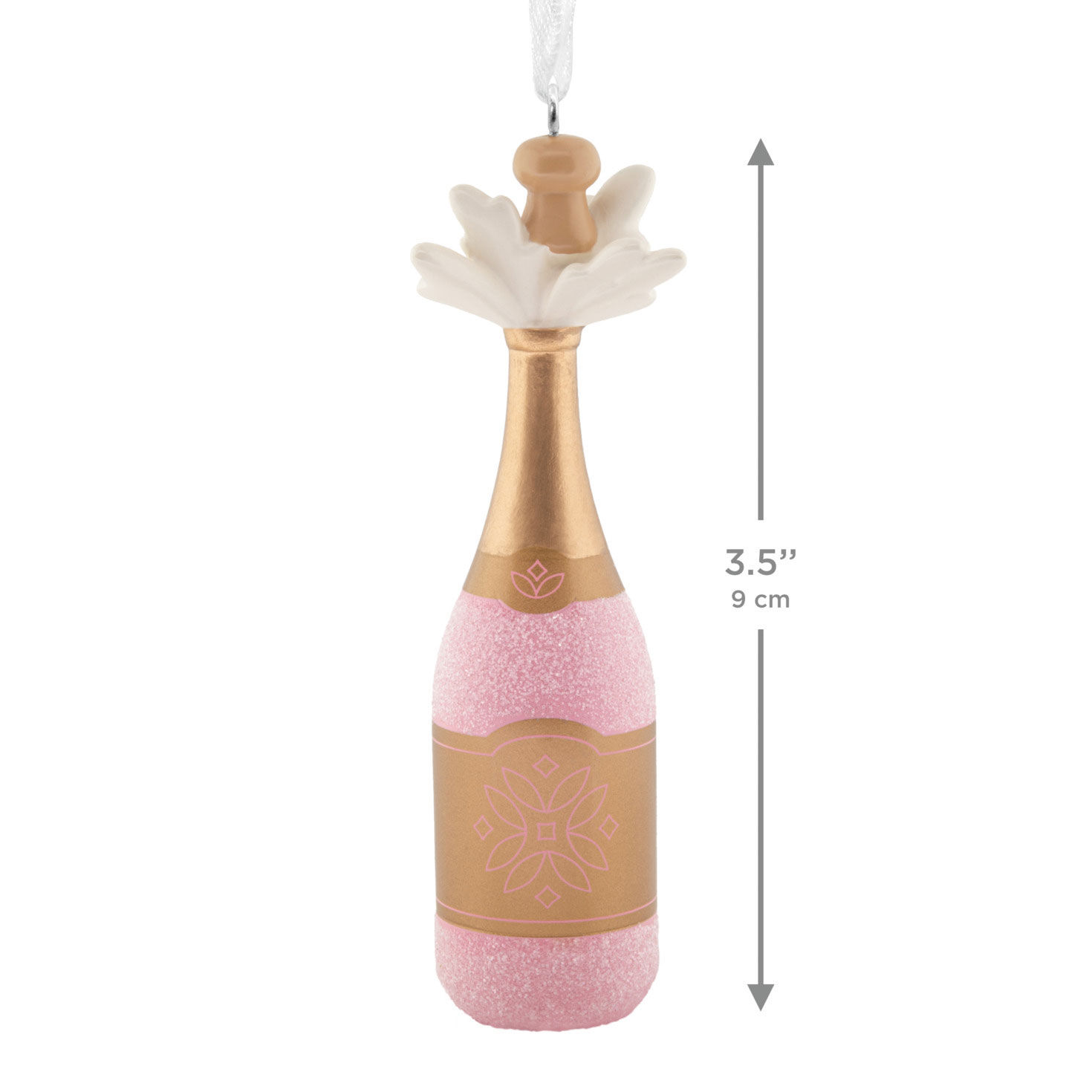 Pink Gold Champagne Bottle Christmas Ornament measurement image number 3