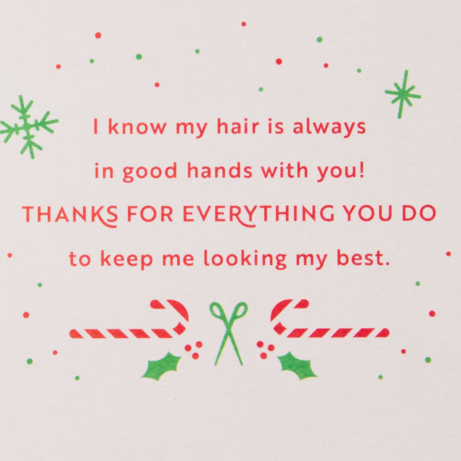 Red and Green Barber Pole Christmas Card for Hairstylist Sentiment image number 2