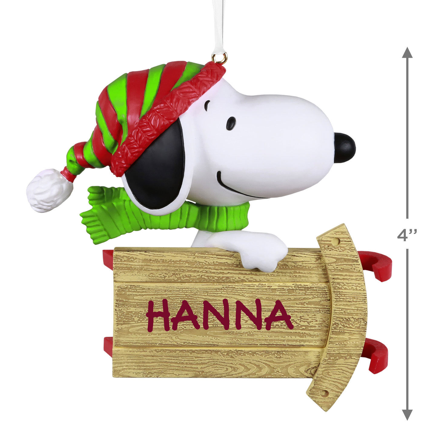 Peanuts Snoopy With Sled Personalized Keepsake Ornament measurement image number 4