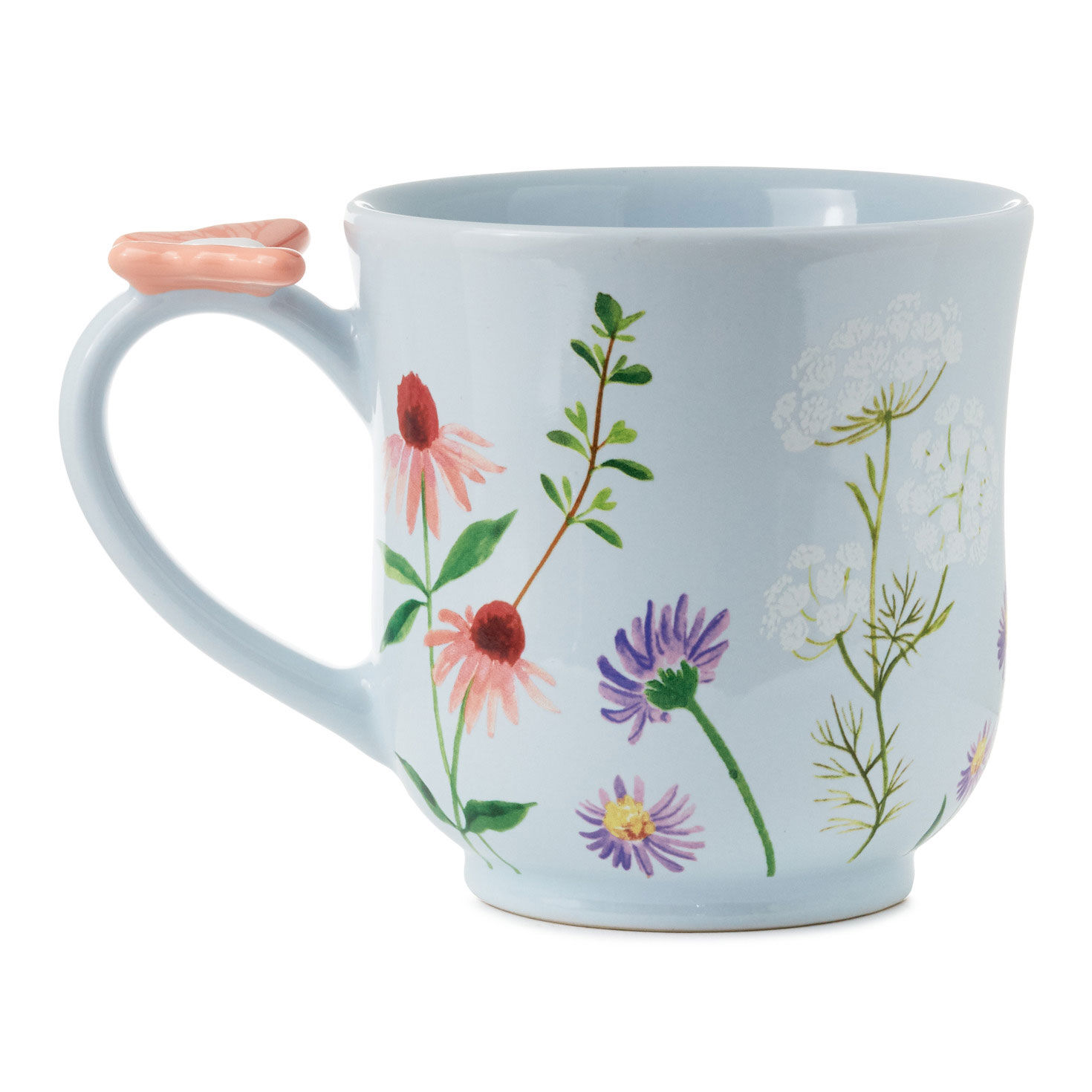 White Mug With Flowers and Butterfly Thumb Rest back image number 2