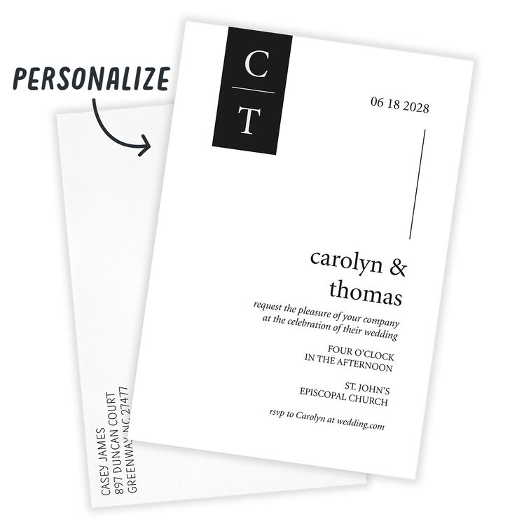 Hallmark Initials Example Black and White Initials Flat Wedding Invitation - Invitations | Hallmark