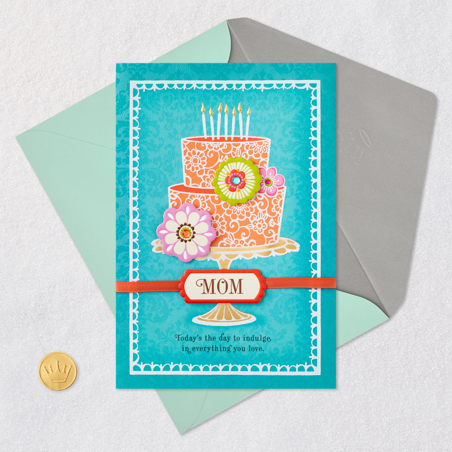 Floral Birthday Cake Birthday Card for Mom Card Front with Envelope and Gold Seal image number 5
