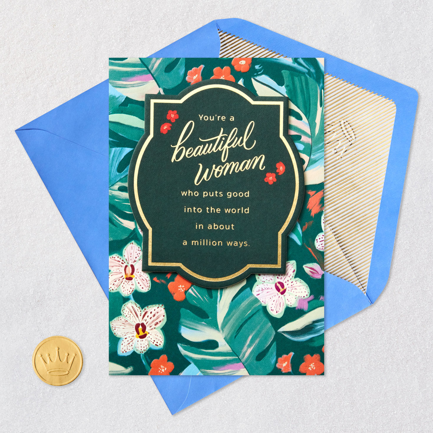 Painted Leaves and Flowers Mother's Day Card for Wife Card Front with Envelope and Gold Seal image number 5