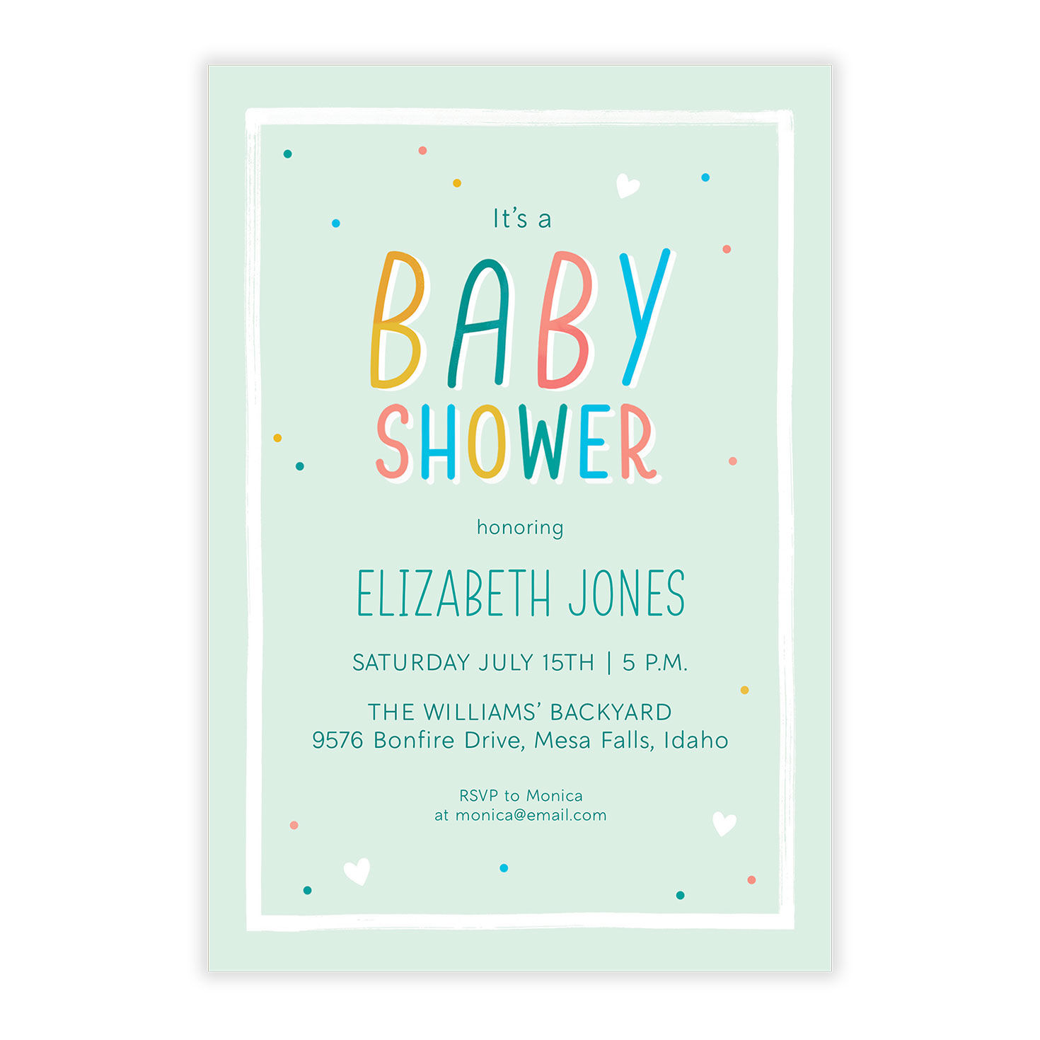 Colorful Confetti on Mint Baby Shower Invitation, , large image number 5