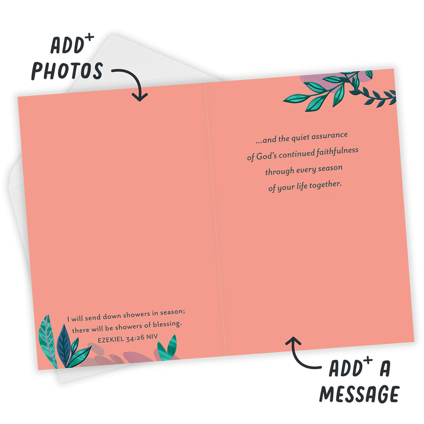 Parrots Religious Personalized Anniversary Card Open Card with Envelope indicating personalization image number 3