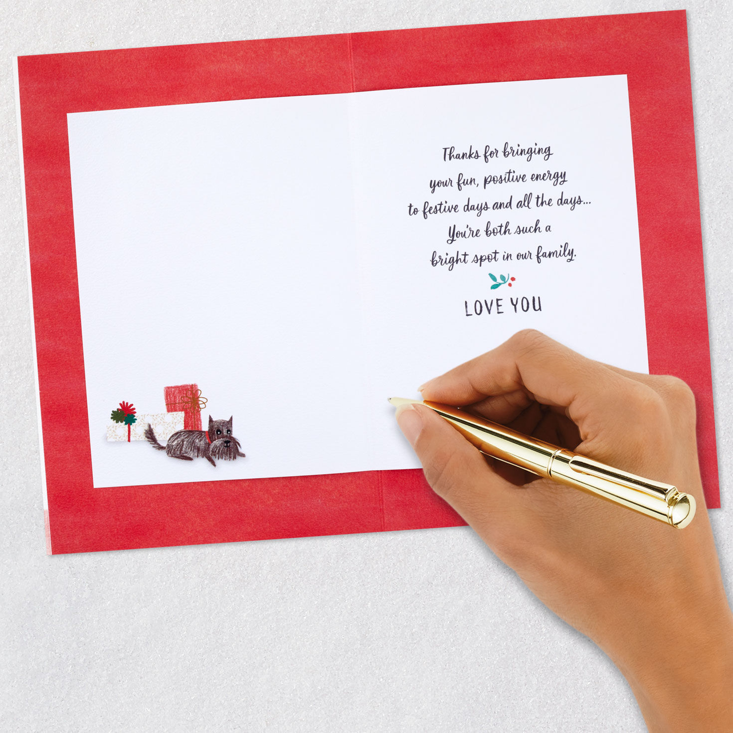 Holiday Mantel Christmas Card for Son and Romantic Partner Signing card image number 6