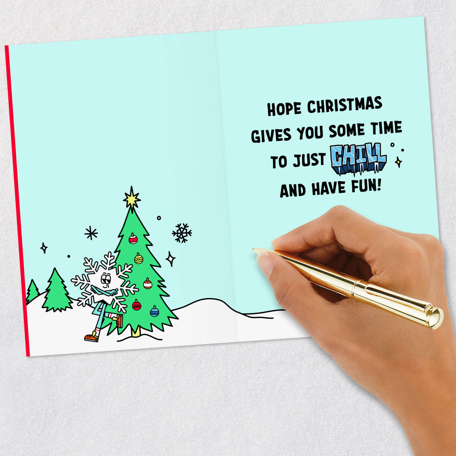 Icy Lettering and Snowflake on Red Card for Nephew Signing card image number 6