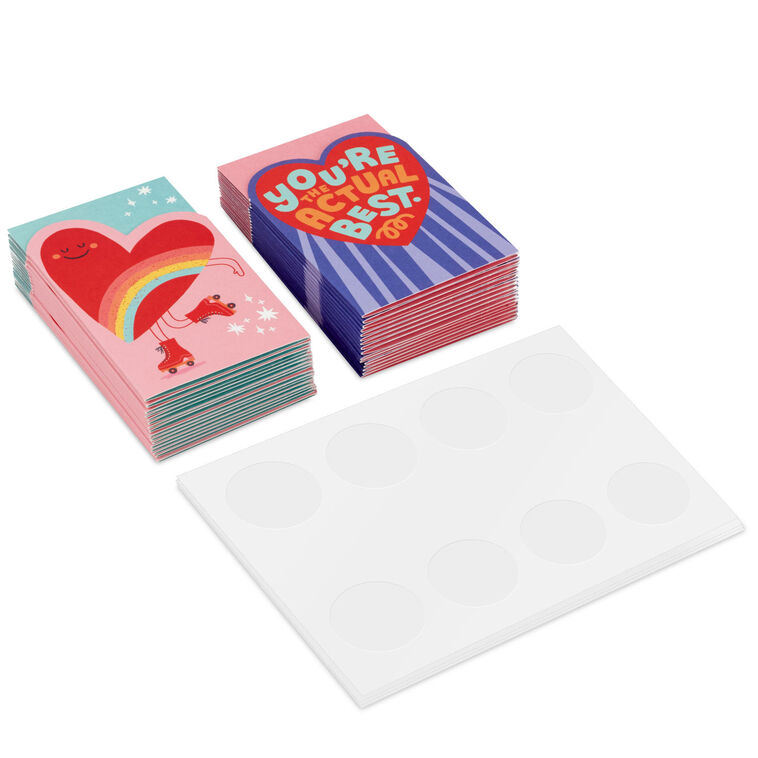 Mini Red Hearts Kids Assorted Valentine's Day Treat Card Pockets With Sticker Seals, Pack of 32