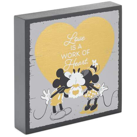 Disney Mickey and Minnie Work of Heart Wood Quote Sign, 5x5, , large