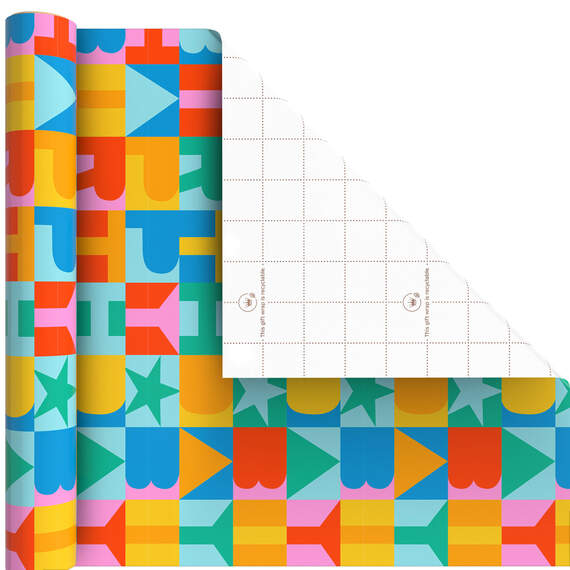 Colorful Block Lettering Birthday Wrapping Paper Mini Roll, 38.8 sq. ft.