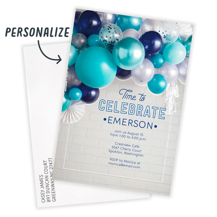 Blue Balloons Time to Celebrate Party Invitation, , large image number 2