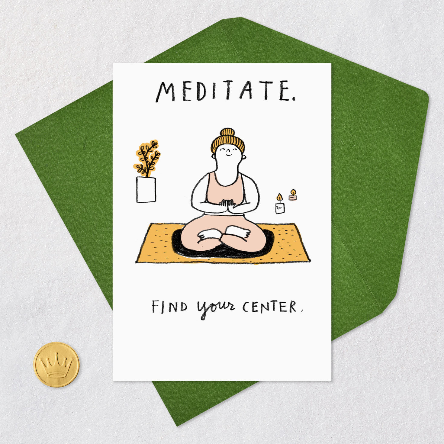 Meditation and Wine Funny Card Card Front with Envelope and Gold Seal image number 5