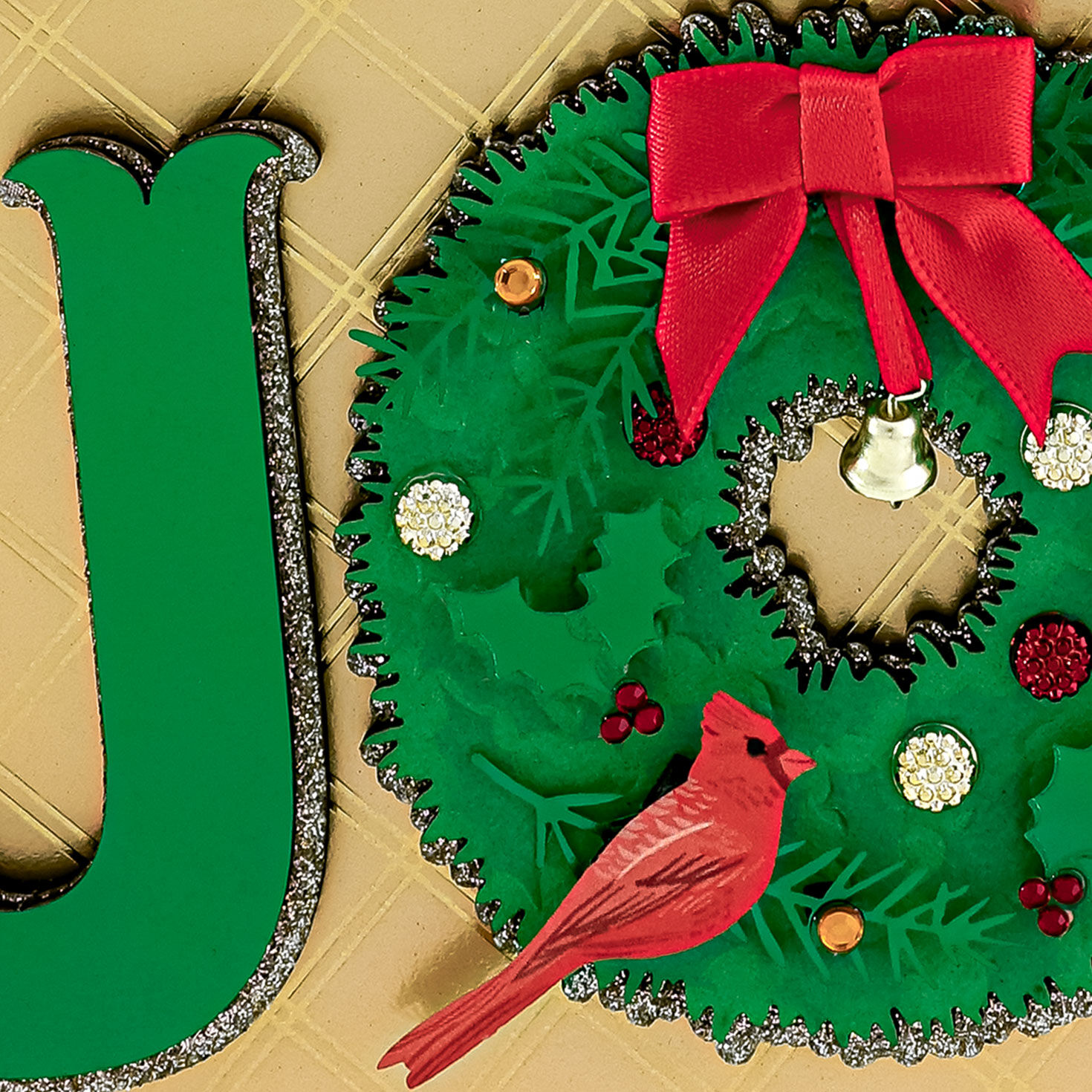 Joy Wreath with Cardinal Religious Christmas Card Card Front Detail image number 4