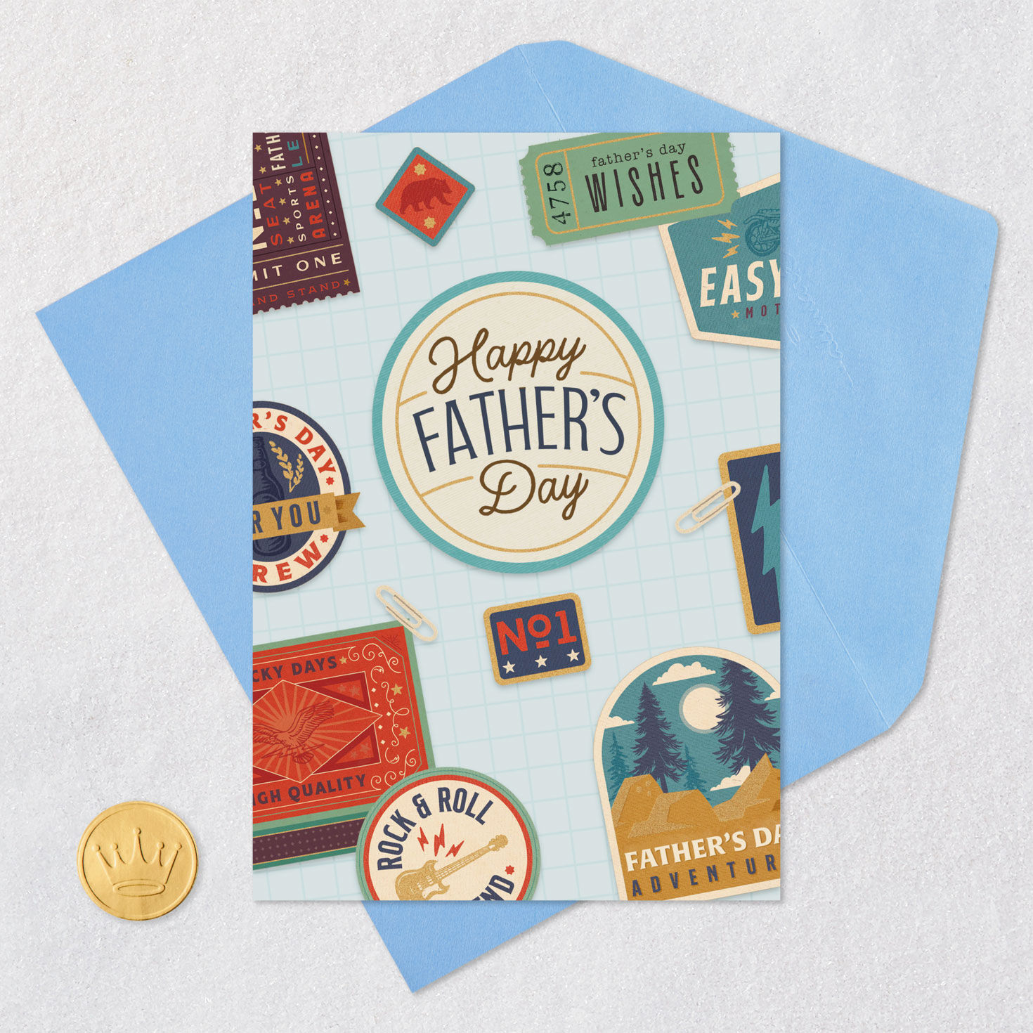 Colorful Travel Badges Father's Day Card Card Front with Envelope and Gold Seal image number 5