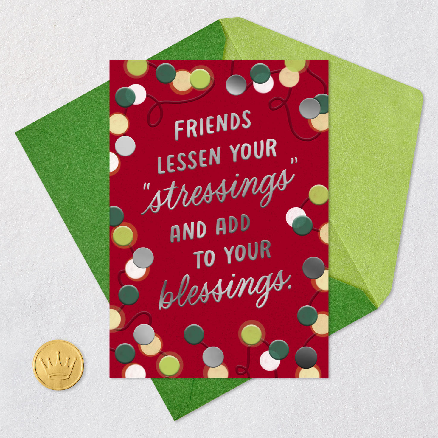 String Lights Gratitude Christmas Card for Friend Card Front with Envelope and Gold Seal image number 5