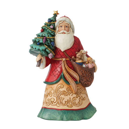 Jim Shore Santa With Christmas Tree and Toy Bag Figurine, 8.07", 