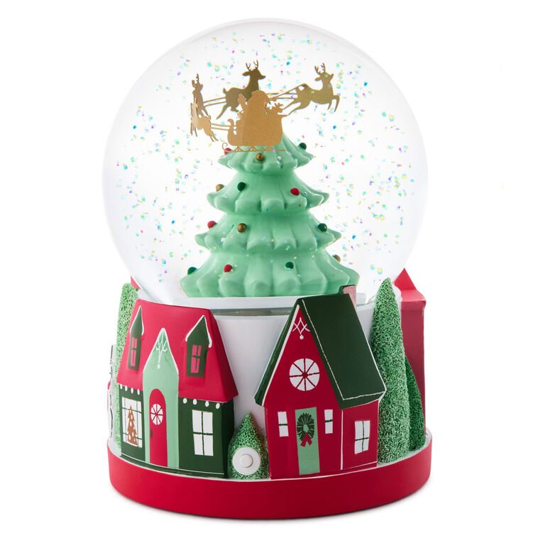 Santa's Flight Christmas Snow Globe With Sound and Motion